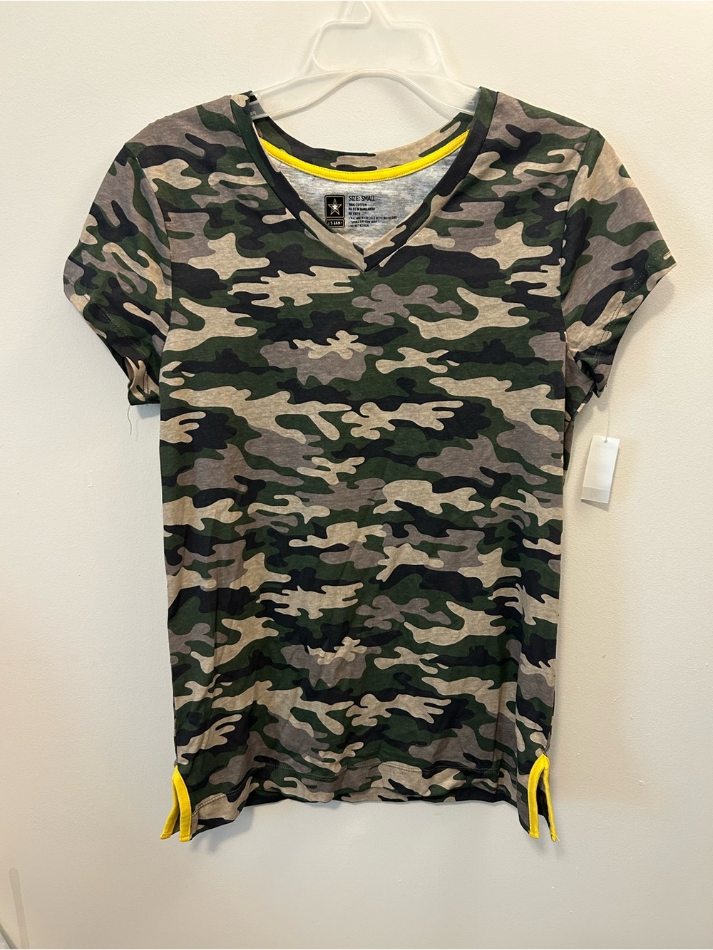 U.S. Army Women’s Camouflage V‑Neck Tee with Yellow Accent